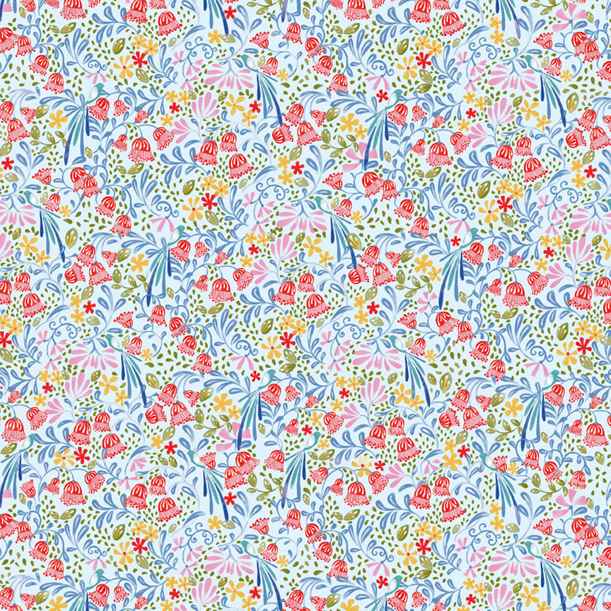 P&B Textiles Ditsy Floral Blue Quilting Cotton Fabric