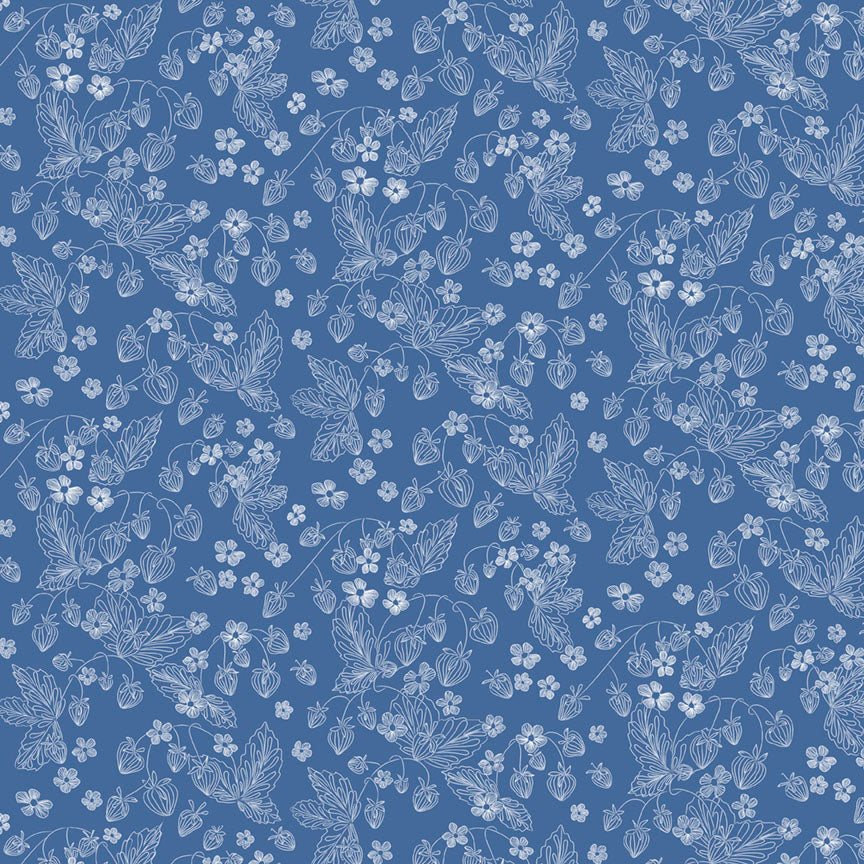 P&B Textiles Linear Floral Blue Quilting Cotton Fabric