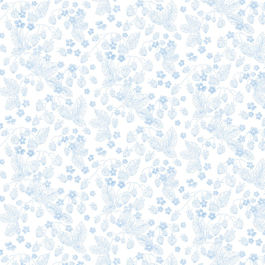 P&B Textiles Blue on White Strawberry Quilting Cotton Fabric