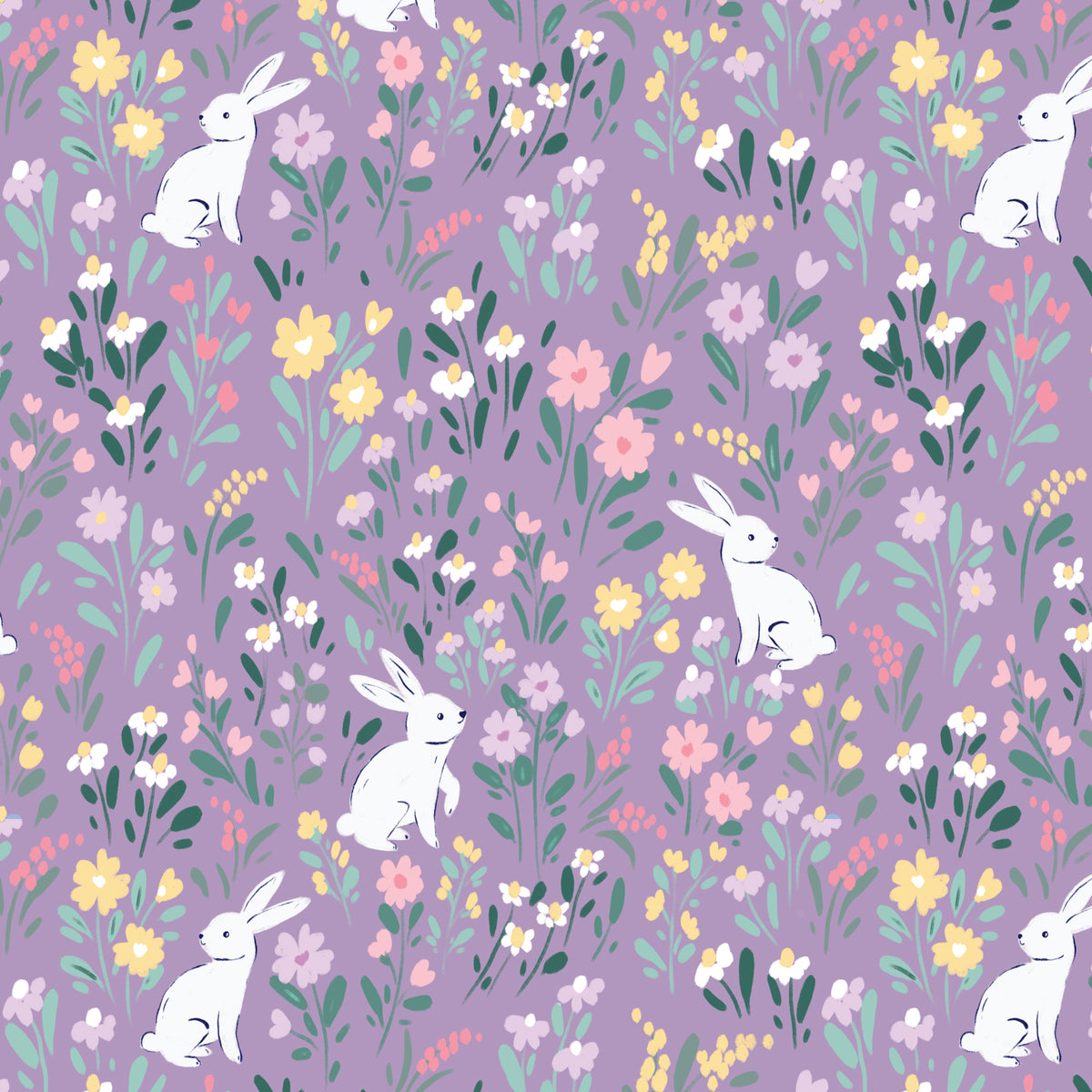 Cloud 9 Fabrics Bunny Meadow in Purple Quilting Cotton Fabric