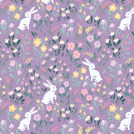 Cloud 9 Fabrics Bunny Meadow in Purple Quilting Cotton Fabric