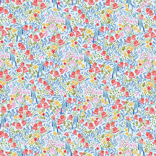 P&B Textiles Ditsy Floral Blue Quilting Cotton Fabric