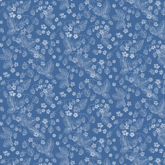 P&B Textiles Linear Floral Blue Quilting Cotton Fabric