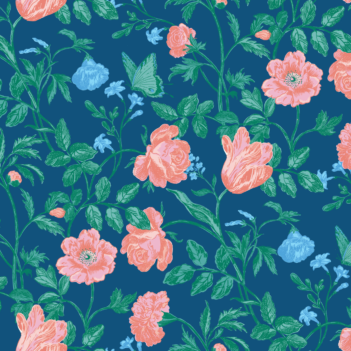Cloud 9 Fabrics Jardin- Blue Quilting Cotton Fabric
