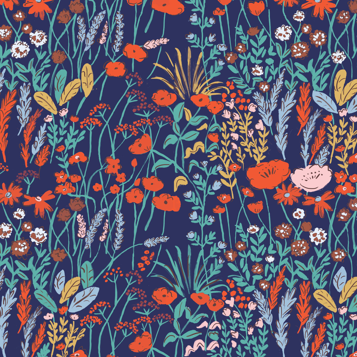 Cloud 9 Fabrics Meadow- Dark Blue Quilting Cotton Fabric